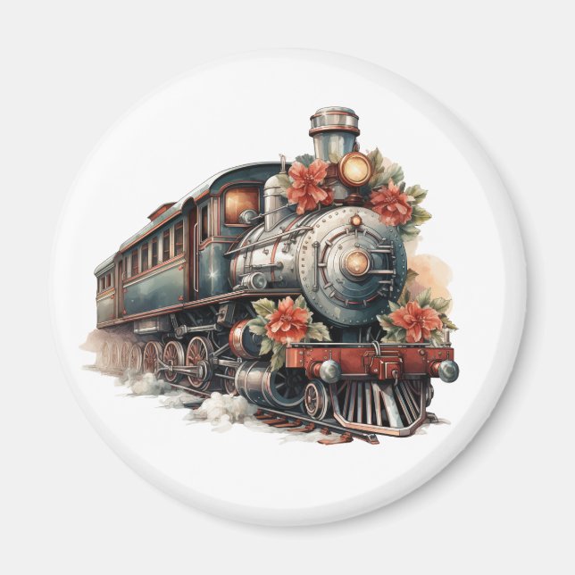 Imán Navidades retro de los trenes de vapor de moda (Frente)