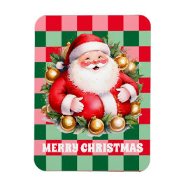 Imán Navidades Retro Santa Claus Tartan Plaid
