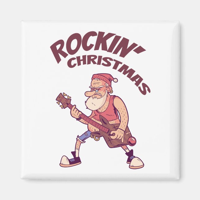 Imán Navidades Rockin, Santa meciendo con Invita de gui (Frente)