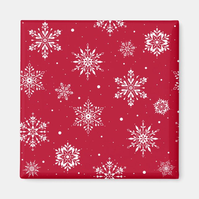 Imán Navidades rojos de copas de nieve (Frente)