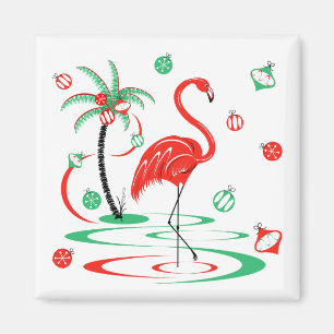 Imán Navidades rojos Flamingo Baubles Magnet square