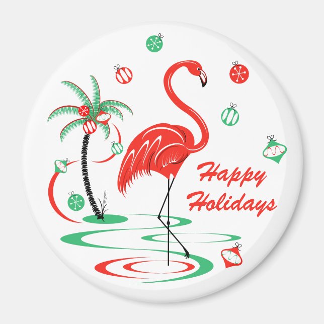 Imán Navidades rojos Flamingo Holidays imnet round (Frente)