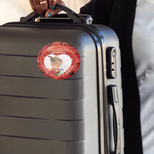 Imán NAVIDADES ROJOS Foto Abuela (RED Christmas Photo Grandma Magnet)