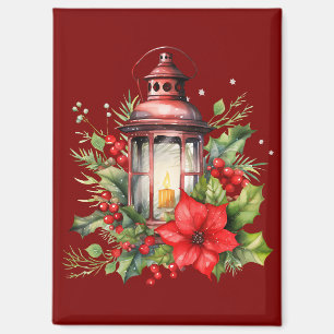 Imán Navidades rojos Lantern Poinsettia y Pine