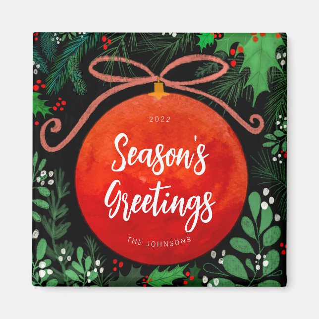 Imán Navidades Rojos Modernos Ball Ornamento Botánico (Frente)