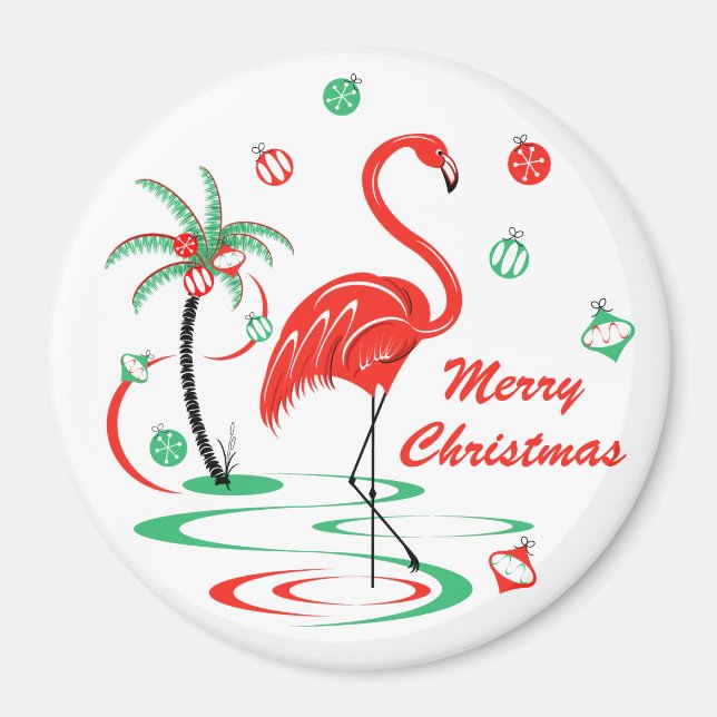 Imán Navidades rojos Navidades Flamingo alrededor (Frente)