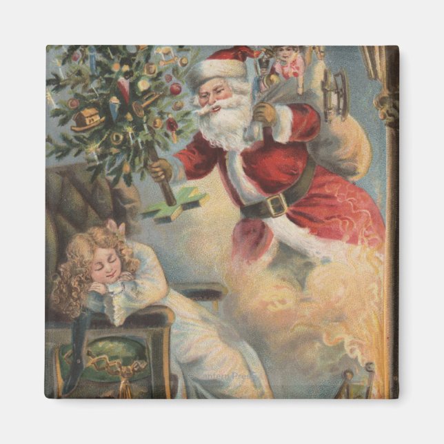 Imán Navidades saludando a Santa con árboles y regalos (Frente)