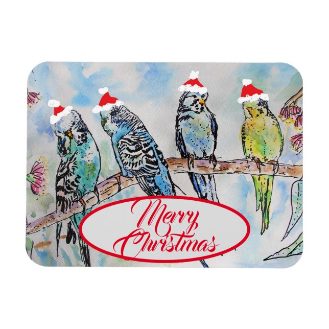 Imán Navidades Santa Budgies Budgie Funny Bird Card (Horizontal)