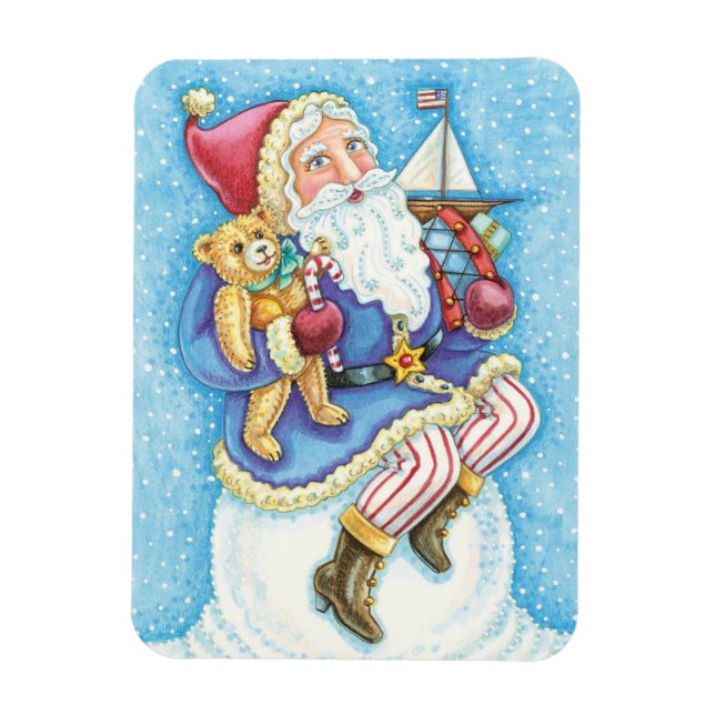 Imán Navidades, Santa Claus sobre bola de nieve con jug (Vertical)