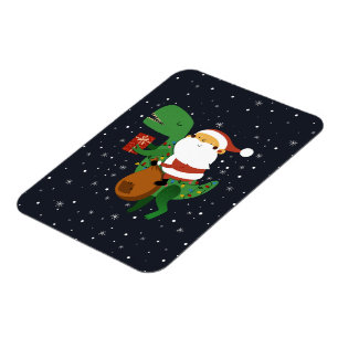 Imán Navidades Santa Claus T-rex Dinosaur Sleigh