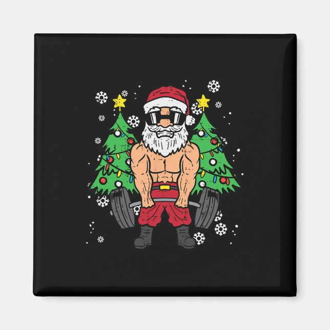 Imán Navidades Santa Deadlift Xmas Weightlifm Hombres W (Frente)