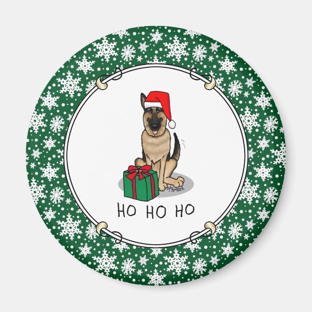 Imán Navidades Santa Hat German Shepherd Dog Cute (Frente)