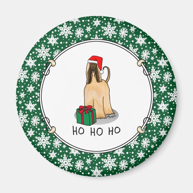 Imán Navidades Santa Hat Perro perro hebilla afgana (Frente)