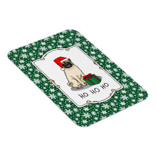 Imán Navidades Santa Hat Pug Dog (flor claro) Cute