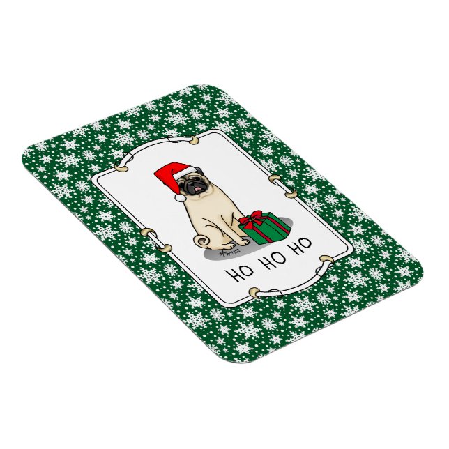 Imán Navidades Santa Hat Pug Dog (flor claro) Cute (Lado Derecho)