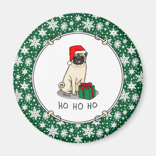 Imán Navidades Santa Hat Pug Dog (flor claro) Cute