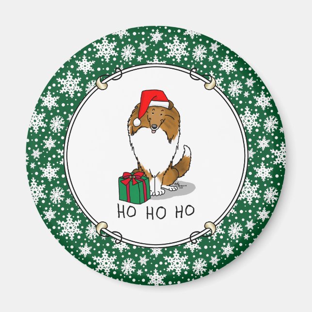 Imán Navidades Santa Hat Shetland Sheepdog (estable) Cu (Frente)