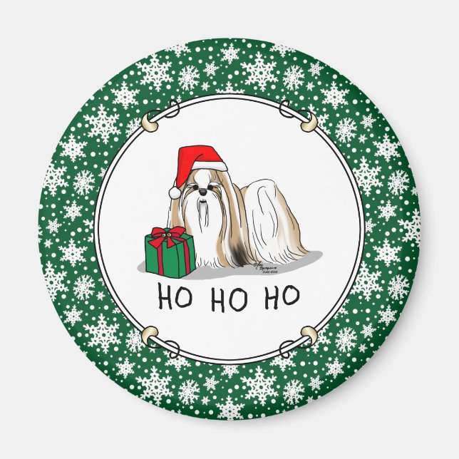 Imán Navidades Santa Hat Shih Tzu (blanco moreno) Perro (Frente)