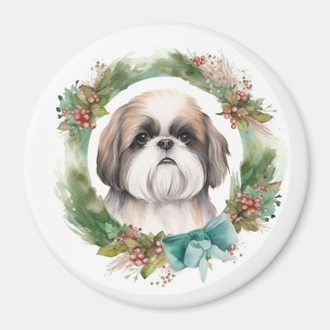 Imán Navidades Shih Tzu abuchean presentación festiva (Frente)