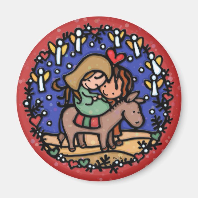 Imán Navidades simples. Nació el amor. Jesús. ROJO (Frente)