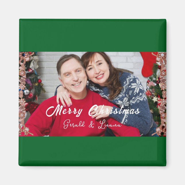 Imán Navidades simples Pareja Foto Verde (Frente)