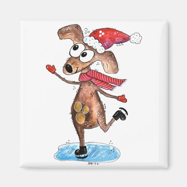 Imán Navidades singulares haciendo patines de hielo (Frente)