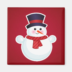 Imán Navidades Snowman con fondo rojo