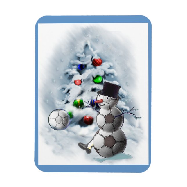 Imán Navidades Snowman de la pelota de fútbol (Vertical)