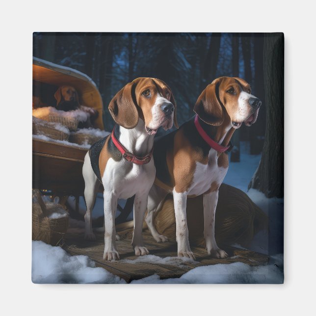Imán Navidades Snowy Sleigh de Foxhound Inglés American (Frente)
