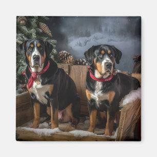 Imán Navidades Snowy Sleigh de la Montaña Suiza Grande