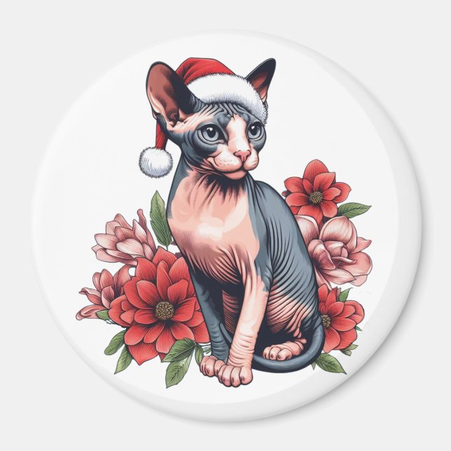 Imán Navidades Sphynx Cat Santa Hat (Frente)