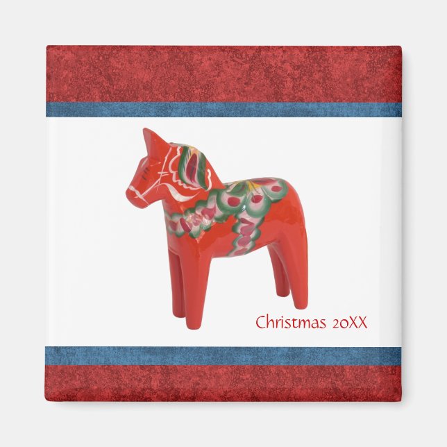 Imán Navidades suecos Dala Horse Personalizado (Frente)