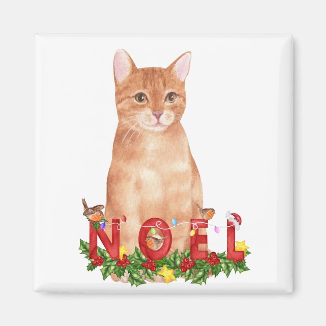 Imán Navidades Tabby Cat Watercolor (Frente)