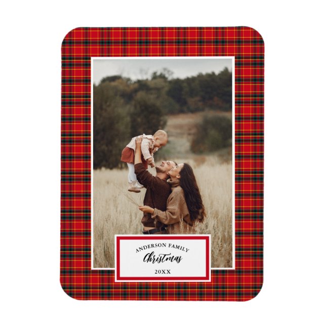 Imán Navidades Tartan Plaid Family Name Year (Vertical)