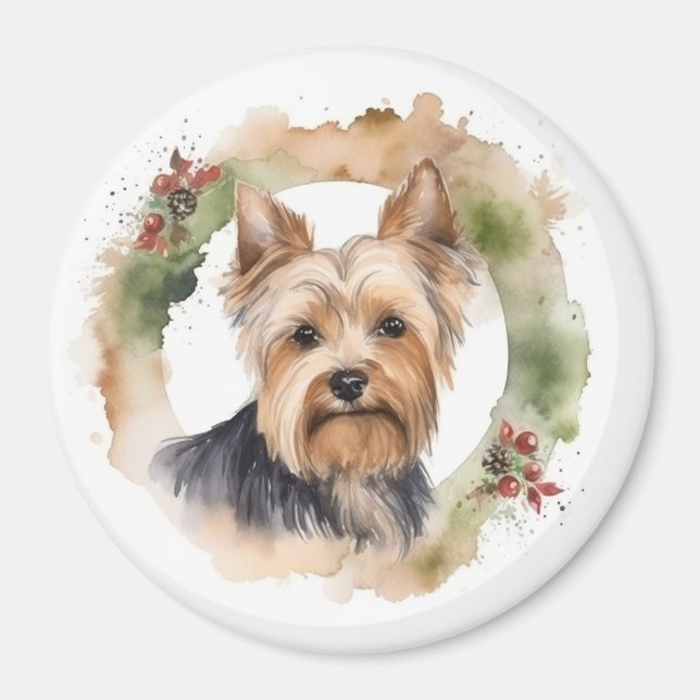 Imán Navidades Terrier de Yorkshire Wreath Festimes Pup (Frente)