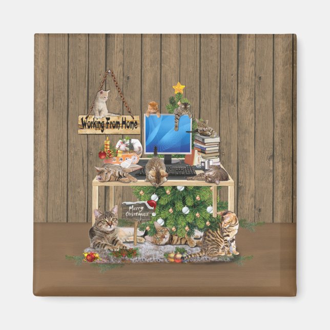 Imán Navidades trabajando desde casa con mis gatos (Frente)