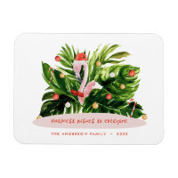 Navidades tropicales Flamingo botánico de palma mo
