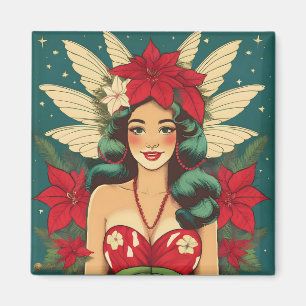 Imán Navidades tropicales retro de los años 50 Chica de