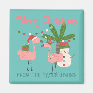 Imán Navidades tropicales roban flamencos en Verde azul