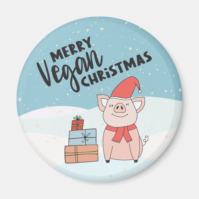 Imán Navidades veganos con lechón personalizado y regal (Frente)