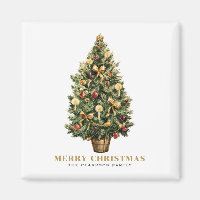 Navidades Watercolor Vintage Christmas Tree Gold