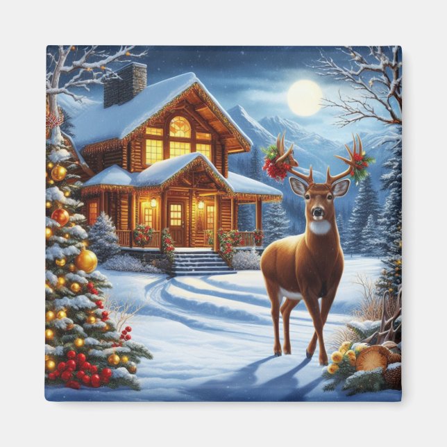 Imán Navidades/Winter Deer Lodge (Frente)