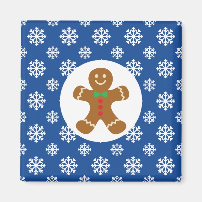 Imán Navidades / Winter Gingerbread Man Snowflakes Blue (Frente)