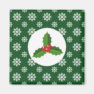 Imán Navidades / Winter Holly Snowflakes Green
