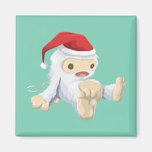 Imán Navidades Yeti Doll usando un Sombrero Santa (Frente)