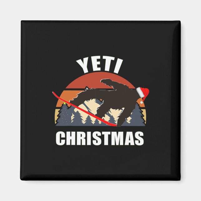 Imán Navidades Yeti - Rojo con Snowboard de pie (Frente)