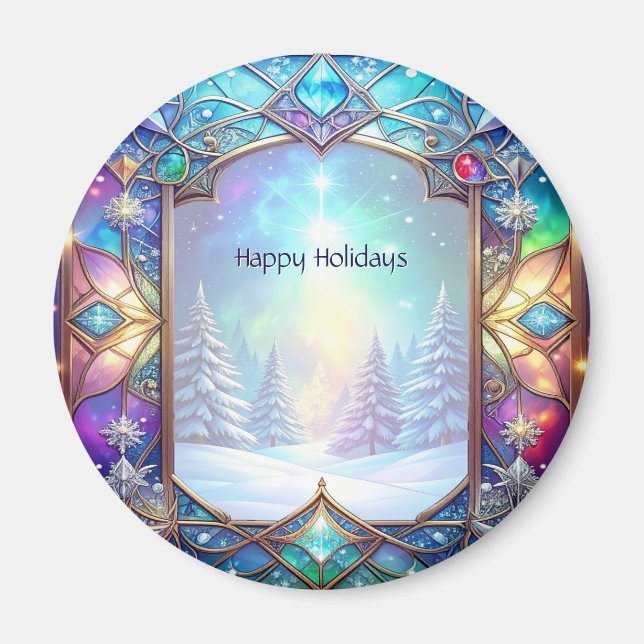 Imán Navideño de Vidrio Pintado Ornamentado (Frente)