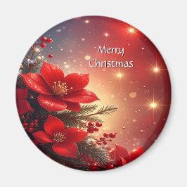 Imán Navideño Floral Rojo Festivo