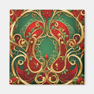 Imán Navideño Floral Rojo Verde