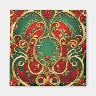 Imán Navideño Floral Rojo Verde